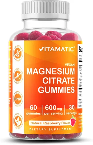 Vitamatic Gomitas de magnesio de 600 mg por porción, 60 veganas para relajación, músculos, huesos y apoyo energético