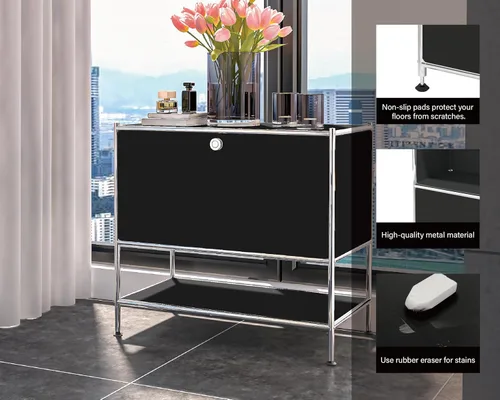 Miniatura 4 de Mesa auxiliar de metal con puerta de solapa, 27.5 pulgadas de altura, muebles modernos de bricolaje para el hogar, oficina, vestíbulo, dormitorio