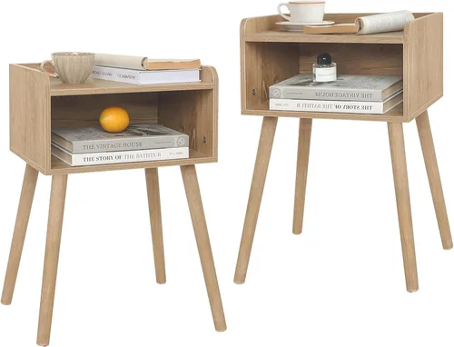 Miniatura 8 de MaxSmeo - Conjunto de 2 mesitas de noche, mesa auxiliar de estilo moderno de mediados de siglo para dormitorio con almacenamiento, pequeño juego
