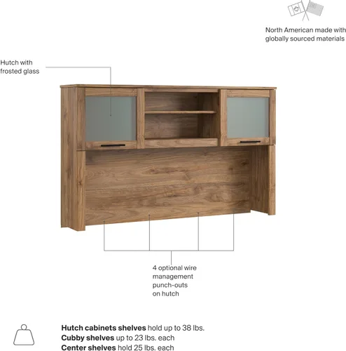 Miniatura 7 de Bush Home Colector de escritorio de 60 pulgadas, organizador de almacenamiento de oficina con estantes, cubos y puertas de vidrio esmerilado