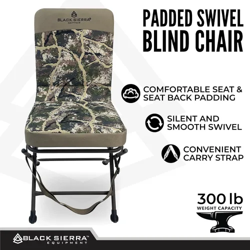 Miniatura 4 de Black Sierra Equipment Silla giratoria acolchada de caza, silenciosa rotación de 360 grados, asiento acolchado, soporte estable para suelo