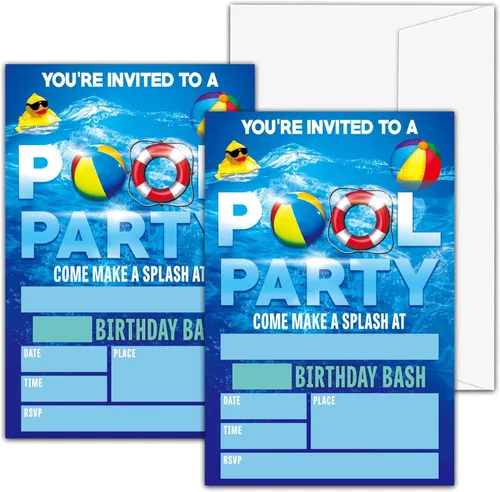Miniatura 10 de Invitaciones de cumpleaños para fiesta en la piscina, invitaciones de fiesta de cumpleaños, tarjetas de invitación de relleno de fiesta de taco a