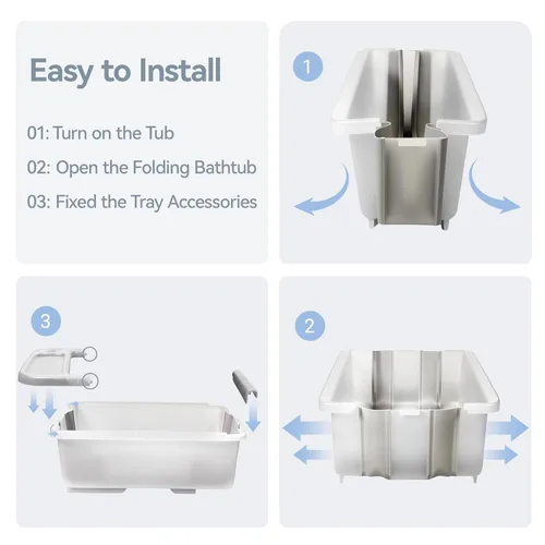 Miniatura 3 de Bañera de bebé plegable - Tina de baño de gran capacidad con termómetro y almohadilla suave Bañera portátil de viaje para recién nacidos e