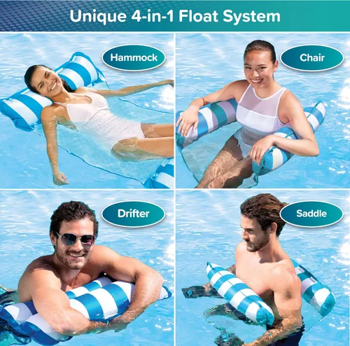 Miniatura 4 de Aqua Original Monterey - Flotador de piscina y hamaca de agua 4 en 1, multiusos, inflable para adultos, material patentado de PVC grueso y Azul claro