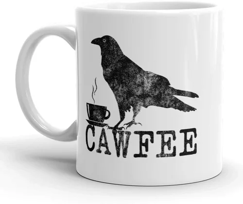 Crazy Dog T-Shirts Taza divertida de Cawfee, taza de café vintage de cuervo para amantes de las aves y la naturaleza, regalo novedoso de Raven para