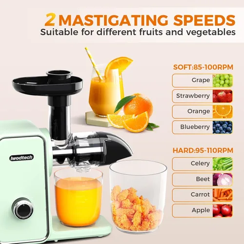 Miniatura 4 de Máquina exprimidora, exprimidor de prensa en frío con 2 modos de velocidad, exprimidor de verduras y frutas, exprimidor de apio, fácil de limpiar