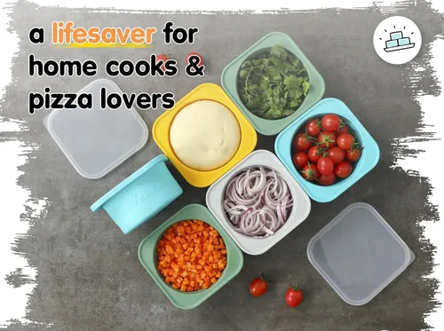 Miniatura 3 de Recipientes apilables de silicona para pruebas de masa de pizza artesanal con tapas, 5 paquetes-16.9 fl oz porción (amarillo)