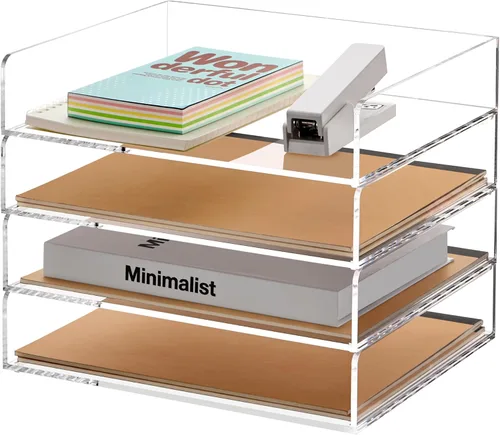 Miniatura 15 de SANRUI Organizador de Bandeja de Cartas de 2 Niveles con Cajón Deslizante, Organizador de Escritorio Apilable, Bandeja de Papel de Acrílico