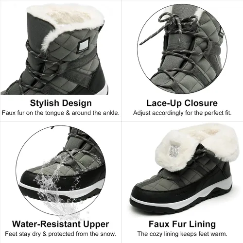 Miniatura 3 de DREAM PAIRS Botas de nieve de invierno para mujer, botines de goma impermeables con forro de piel sintética cálido y cómodo, con cordones