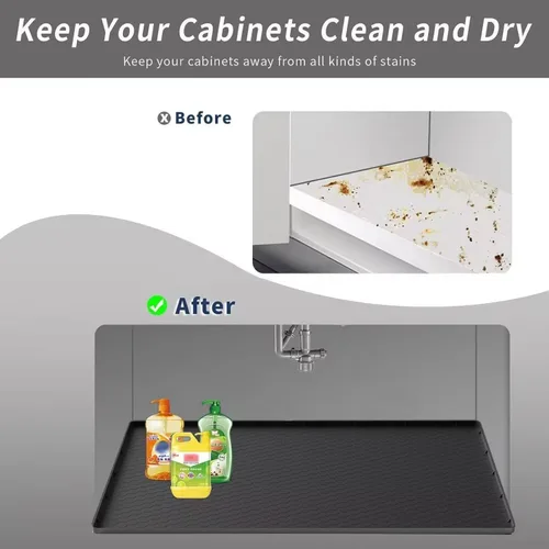 Miniatura 3 de Tapete para debajo del fregadero de la cocina, 25 x 19 pulgadas, bandeja impermeable de silicona para debajo del fregadero, tapete protector debajo
