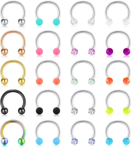 Mayhoop Anillos de nariz de acero inoxidable 16G en forma de herradura, joyería de piercing para cartílago, hélice, tragus, aro, labio, herradura,