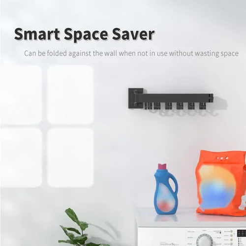 Miniatura 5 de BESTHLS Estante de secado de ropa portátil montado en la pared con ahorro de espacio, diseño universal para balcón, vestíbulo, dormitorio, cocina