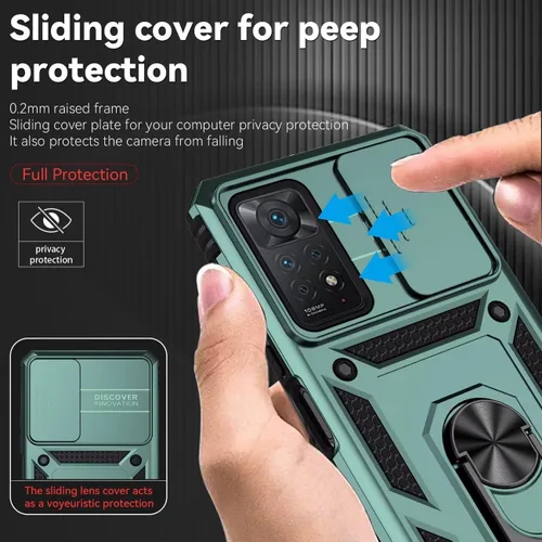 Miniatura 2 de Funda para Redmi Note 11 Pro 4G/5G/Redmi Note 11E Pro con protector de pantalla de vidrio templado y cubierta de cámara deslizante, soporte