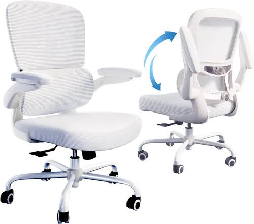 Miniatura 9 de TRALT Silla ergonómica de oficina, silla de escritorio con soporte lumbar ajustable, silla de computadora cómoda de malla con reposabrazos Blanco