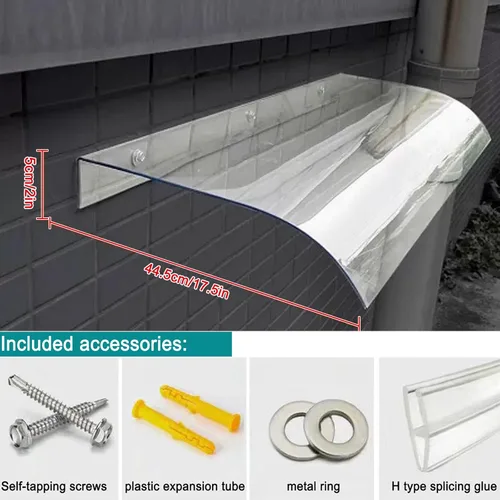 Miniatura 4 de Toldo curvado para puerta de ventana, toldo transparente, toldo para puerta delantera/trasera, cubierta de policarbonato, toldo de puerta, refugio