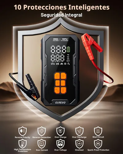 Miniatura 5 de Arrancador de 2000 A con compresor de aire, arrancador de batería de automóvil portátil con inflador de neumáticos de apagado automático de 160 PSI