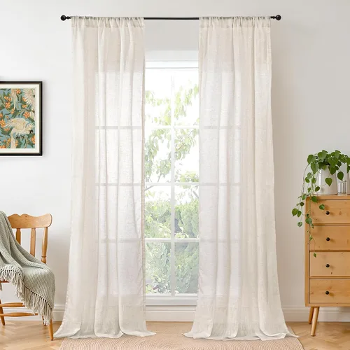 Miniatura 150 de BGment Cortinas de lino café de 30 pulgadas de largo para ventana pequeña, cortinas de media ventana beige semitransparentes ligeras con bolsillo