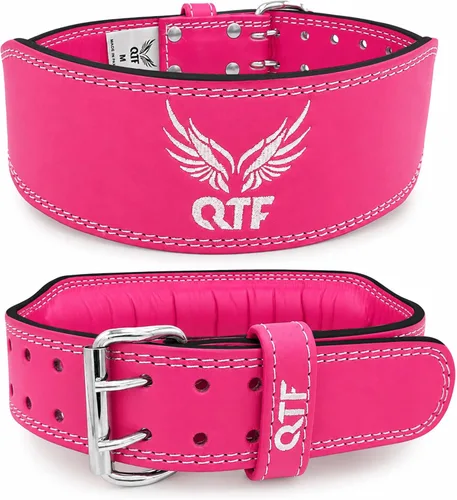 QTF Cinturón de levantamiento de pesas, entrenamiento de gimnasio, soporte lumbar acolchado de cuero de 4 pulgadas para hombres y mujeres, 9