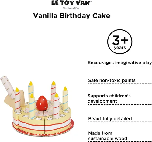 Miniatura 7 de Le Toy Van - Honeybake - Juguete de madera de vainilla para niños, pastel de cumpleaños, comida de simulación, perfecto para juegos de roles
