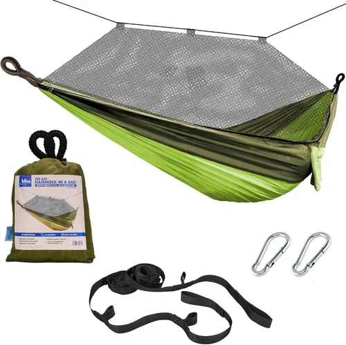 Miniatura 16 de Bliss Hammocks Hamaca en una bolsa con mosquitera y correas ajustables para árboles, hamaca de nailon para acampar y uso al aire libre, capacidad