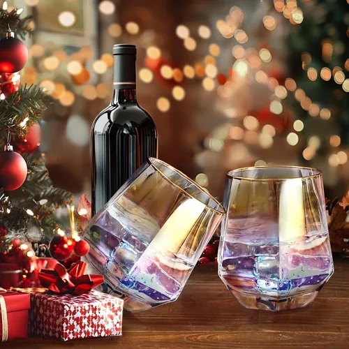 Miniatura 2 de Copas de vino sin tallo, cristalería iridiscente de 10 onzas, vasos modernos de color arcoíris para vino tinto, cócteles, whisky, regalos, amantes