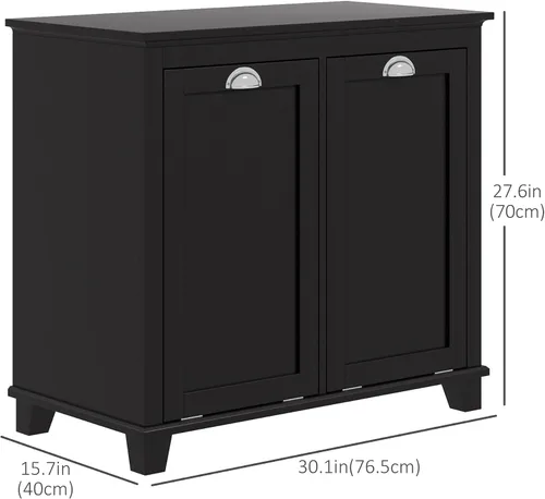 Miniatura 3 de HOMCOM Gabinete de lavandería con doble inclinación, armario de almacenamiento de baño con canasta de 2 compartimentos, gabinete de baño moderno
