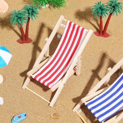 Miniatura 8 de Juego de accesorios de playa en miniatura 1 12 escala micro escena decoración con silla plegable para tomar el sol y paraguas para casa de muñecas