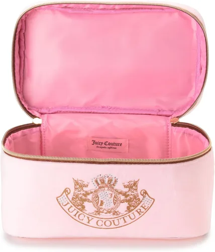 Miniatura 5 de Juicy Couture Bolso de Maquillaje Rosa Organizador de Cosméticos Esenciales de Viaje Estuche de Tren Corona de Perro de Terraza de Oro de Rinstone