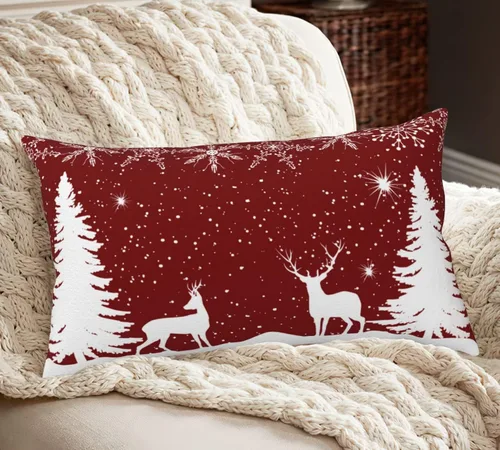 Miniatura 2 de Funda de almohada de invierno con diseño de copo de nieve de Navidad, fundas de almohada lumbares de alce, fundas de cojín rectangulares decorativas