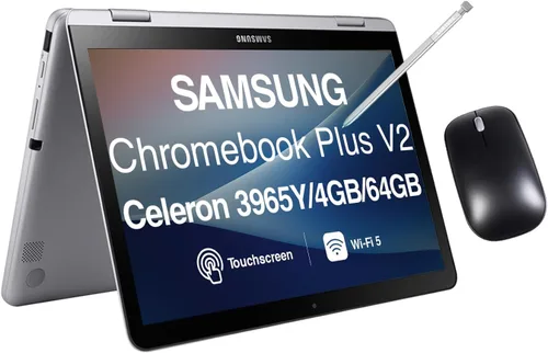 Laptop Samsung Chromebook Plus V2 Business 2 en 1 con pantalla táctil de 12.2 pulgadas, pantalla WUXGA (Intel Celeron 3965Y, 4GB LPDDR3, 64GB SSD,