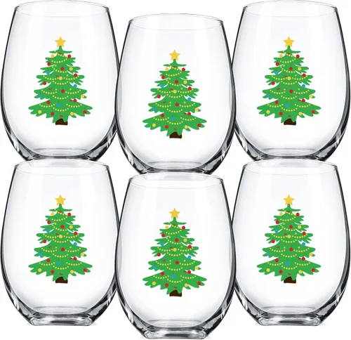 Miniatura 9 de Umigy Juego de 6 copas de vino sin tallo de invierno, 12 onzas, vasos de vino de invierno, divertidos vasos de copa para reuniones festivas