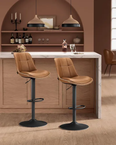 Miniatura 2 de VASAGLE Taburetes de bar, juego de 2 sillas de bar giratorias, altura ajustable, acolchado, taburetes de cocina de cuero sintético con respaldo