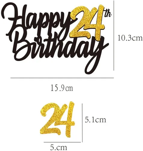 Miniatura 2 de Decoración para tarta de cumpleaños número 24 con purpurina para 24 años, decoraciones de cumpleaños de 24 años, decoraciones doradas para tartas