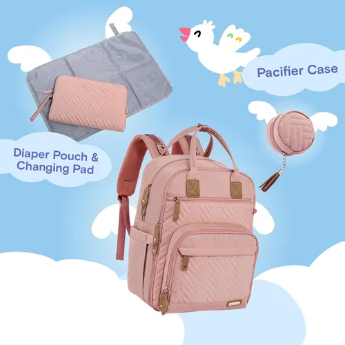 Miniatura 2 de iniuniu Mochila para pañales, kit 4 en 1, bolsas de bebé unisex grandes para niños y niñas, mochila de viaje impermeable con bolsa para pañales Rosa