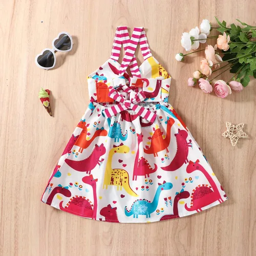 Miniatura 8 de Falda de verano para niñas pequeñas, con estampado de dinosaurio, sin mangas, correa sin espalda, vestido de 1 a 6 años
