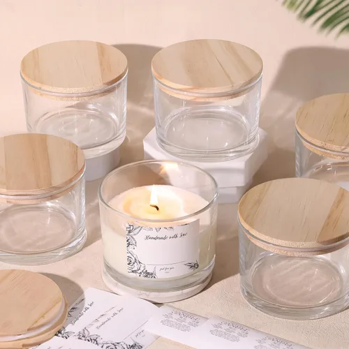 Simeitol Tarros de Vela Transparentes de 16 OZ para Hacer Velas 6 Piezas, Tarro de Vela de Vidrio con Tapas Herméticas de Bambú - Tarros de Velas