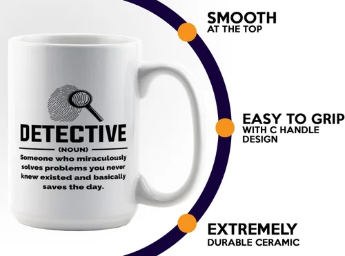 Miniatura 5 de Taza de café detective de 15 onzas, color blanco, Detective Def, oficial de policía, policía, patrulla, detective, policía, policía, policía