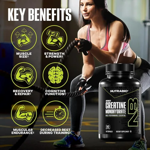 Miniatura 3 de NutraBio Cápsulas de Monohidrato de Creatina Micronizada Pura, Píldoras de Creatina, Apoya la Energía Muscular para Volumen, la Recuperación