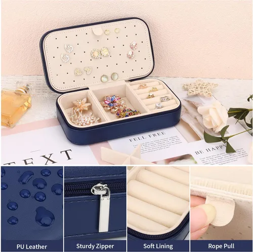 Miniatura 4 de DesignSter Joyero de viaje, estuche portátil de piel sintética, pequeñas cajas de joyería para regalos, organizador de joyas de viaje para mujeres