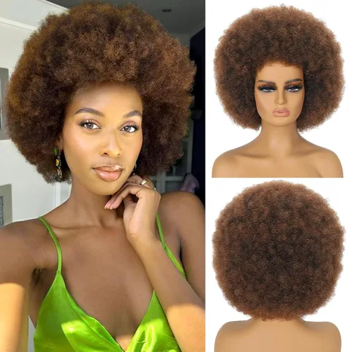 Pelucas Afro para Mujeres Negras Peluca Afro Rizada Corta Kinky de los 70s Grande Voluminosa y Suave de Aspecto Natural Pelucas Completas Esponjosas