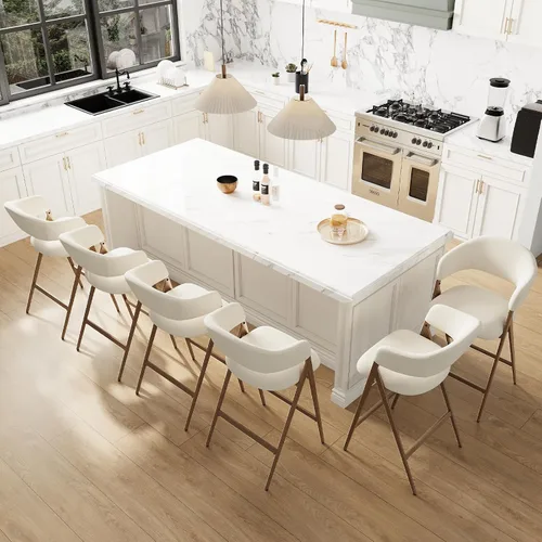 Miniatura 10 de COLAMY Juego de 2 taburetes de bar de 26 pulgadas de altura de mostrador con respaldo, sillas de bar tapizadas modernas con patas de metal para Beige