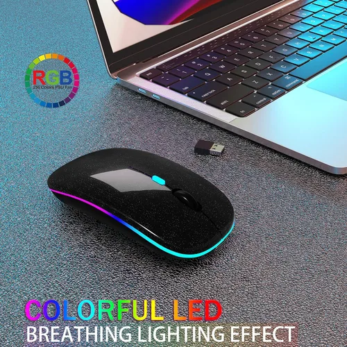 Miniatura 2 de AIKOKOK Ratón Inalámbrico Bluetooth Recargable para Laptop con LED Portátil (BT5.2 y USB 2.4G) Conexión de Modo Dual Ratón Silencioso Delgado