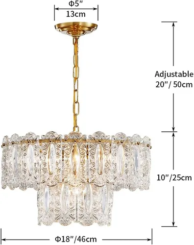 Miniatura 3 de AGV LIGHTING Elegante Lámpara de Araña de Cristal, Accesorio de Iluminación Moderno Vintage Colgante para Comedor, D18 x H10, Pantalla de 2 Niveles