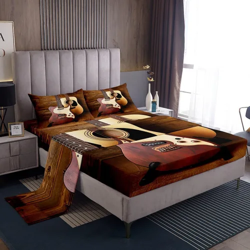 Miniatura 12 de Erosebridal Juego de sábanas con temática musical de música rock, tamaño Queen, juego de sábanas con estampado de notas musicales, juego de sábanas