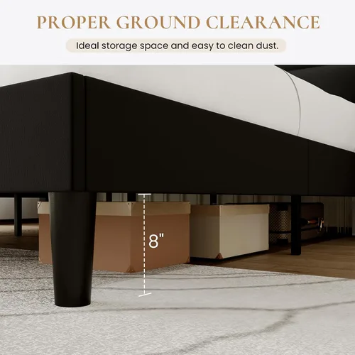 Miniatura 5 de SHA CERLIN Base de cama tapizada tamaño Queen con estante de almacenamiento y estación de carga, cama moderna de plataforma de terciopelo con Negro