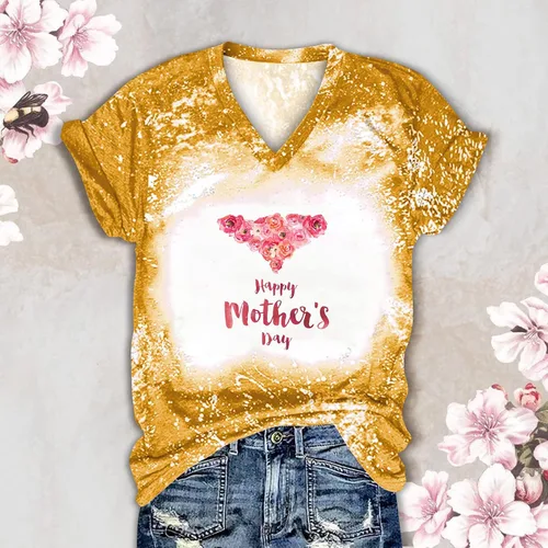 Miniatura 6 de Women's Happy Mother's Day Letter Print Shirts Flower Graphic Blouses Top Casual Tie Dye Casual Fashion Basic Tee Tops