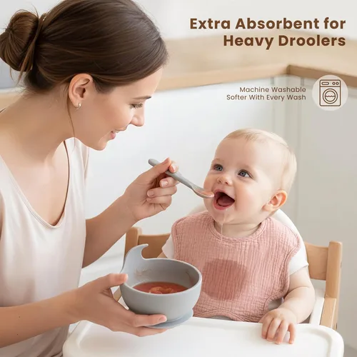 Miniatura 5 de Konssy Baberos de muselina para bebé, paquete de 8 unidades, 100% algodón absorbente, bandana baberos para dentición y babeo, unisex para niños