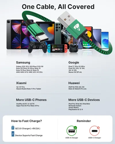 Miniatura 7 de Aioneus Cable USB A a USB C, paquete de 3 unidades de 3 pies, cable de carga USB C trenzado duradero de carga rápida, cable de carga tipo C
