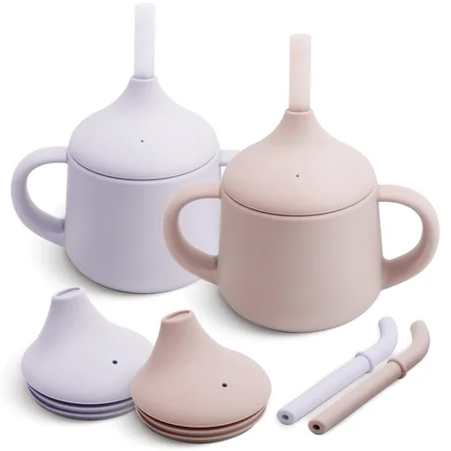 Miniatura 16 de Moonkie Vasos de silicona para bebés Taza de entrenamiento de 3 etapas para bebés y niños pequeños 4 onzas 1 paquete Rubor