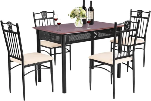 Miniatura 10 de COSTWAY Juego de mesa de comedor de 5 piezas, juego de mesa de cocina moderno para 4 personas, mesa rectangular de 42 pulgadas con 4 sillas